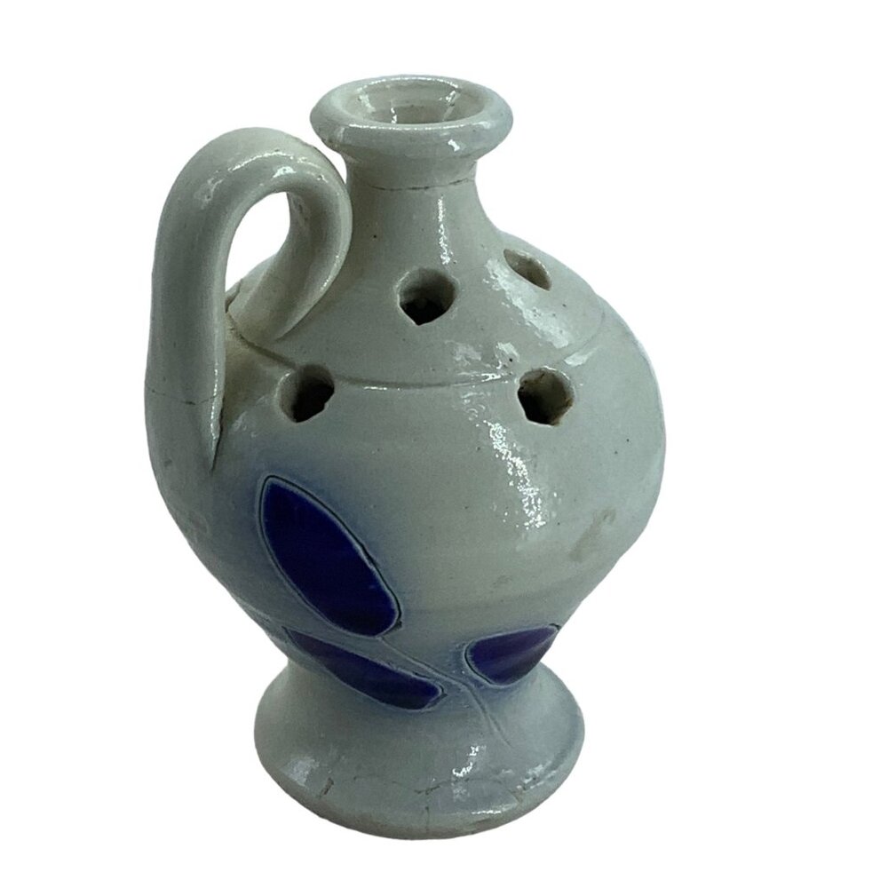 Vtg Williamsburg Pottery Hand Carved Mini Jug Vase‎ Cobalt Salt Glaze Blue 4"